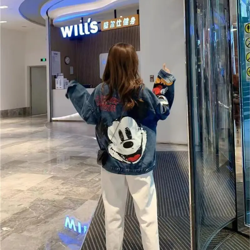 Cartoon Clothing retro Printed Denim Jacket Women  Autumn New Loose Large Size Jacket Cartoon Casual Top loose jacket