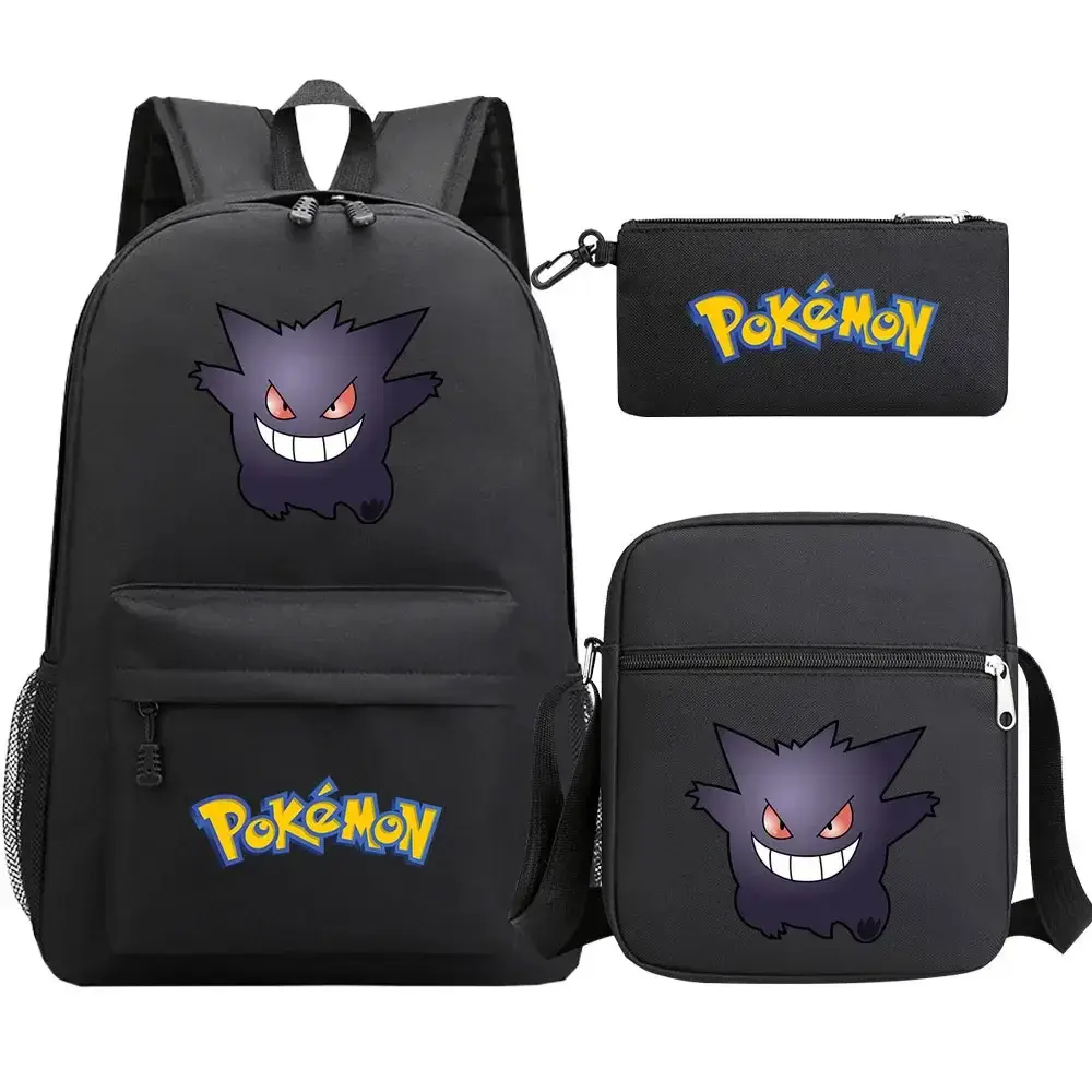 New Charmander Charizard Gengar 3Pcs Boy Girl Kids School Book Bags Travel Backpack Shoulder  Bag Pen Bags For Men Women