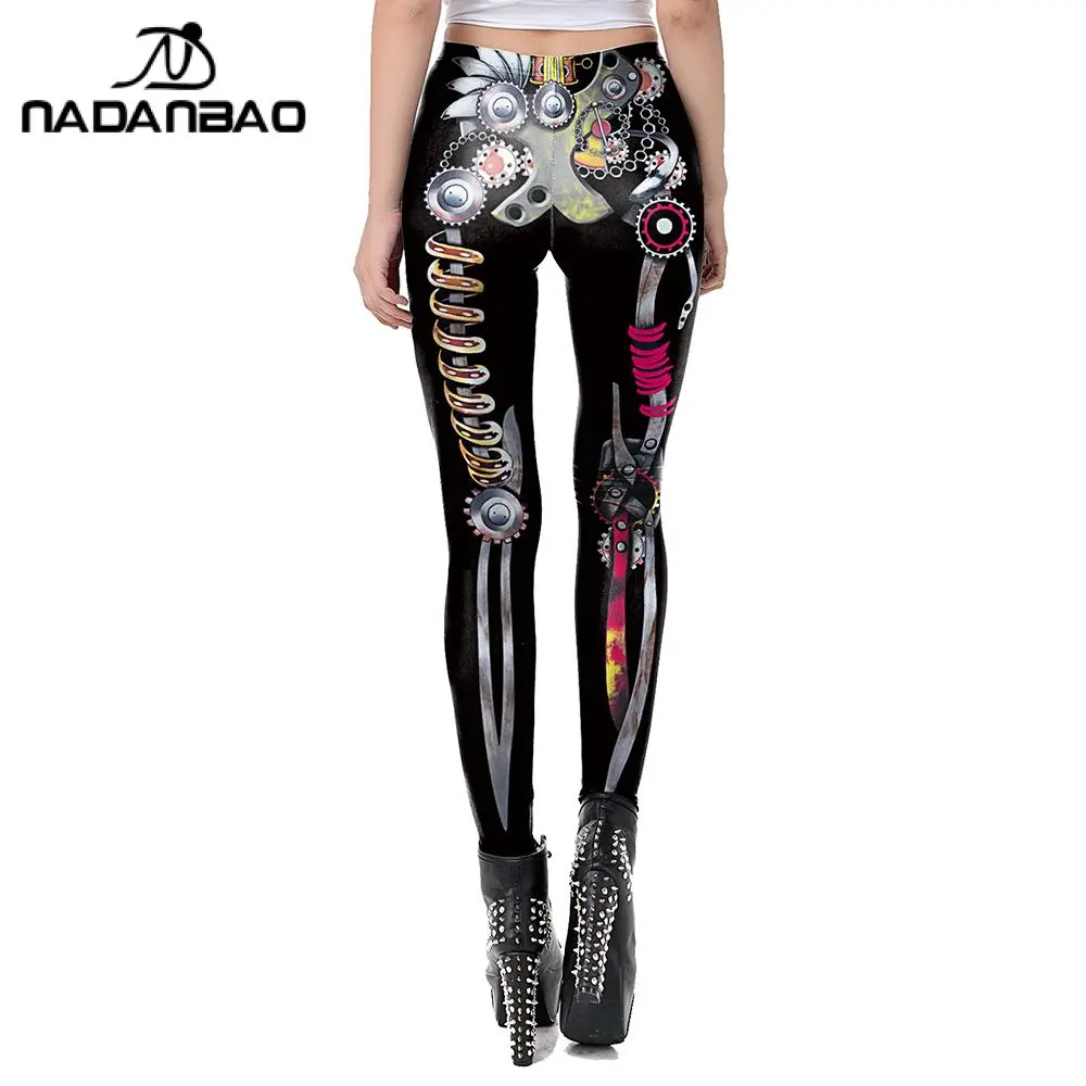 Nadanabao Punk Women Legging Robot Skeleton Y2K Leggings for Women Girl 3D Print Workout Fitness Trousers Party Sexy Tights