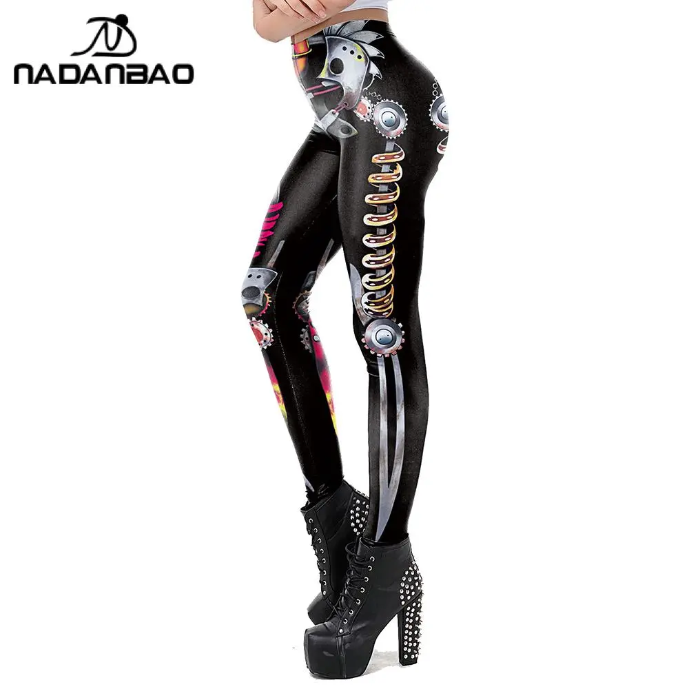 Nadanabao Punk Women Legging Robot Skeleton Y2K Leggings for Women Girl 3D Print Workout Fitness Trousers Party Sexy Tights