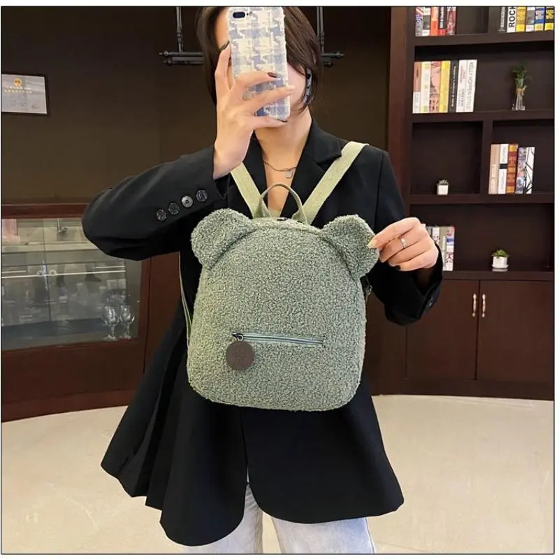 Plush backpack women's bag Korean version ins super hot cute little bear ear backpack girl parent-child bag