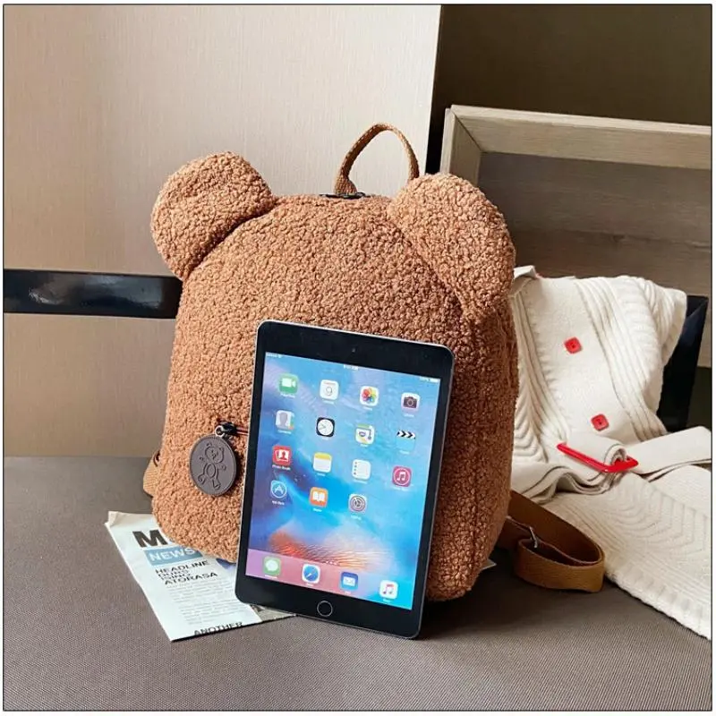 Plush backpack women's bag Korean version ins super hot cute little bear ear backpack girl parent-child bag