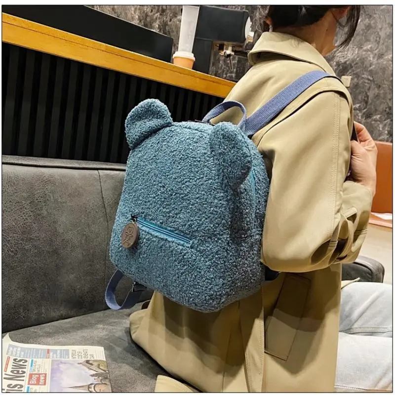 Plush backpack women's bag Korean version ins super hot cute little bear ear backpack girl parent-child bag