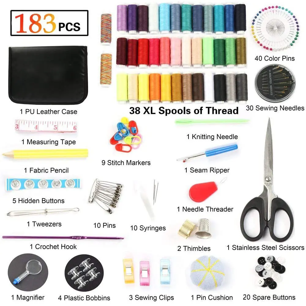 183pcs Multi Function Sewing Kits Colour Sewing Thread Storage Bag Box Embroidery Craft DIY Sewing Tool Sets For Beginners