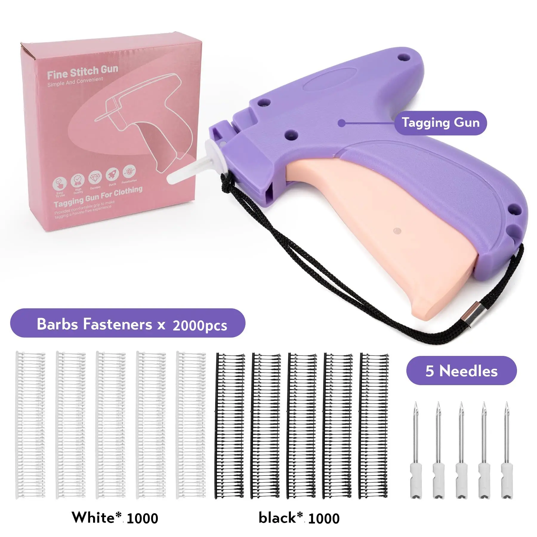 1set Clothing Label Gun Tag Labeling Gun Kit With 5 Needles&1000 Micro Fasteners Handheld Tagging Guns Home Sewing Accessories