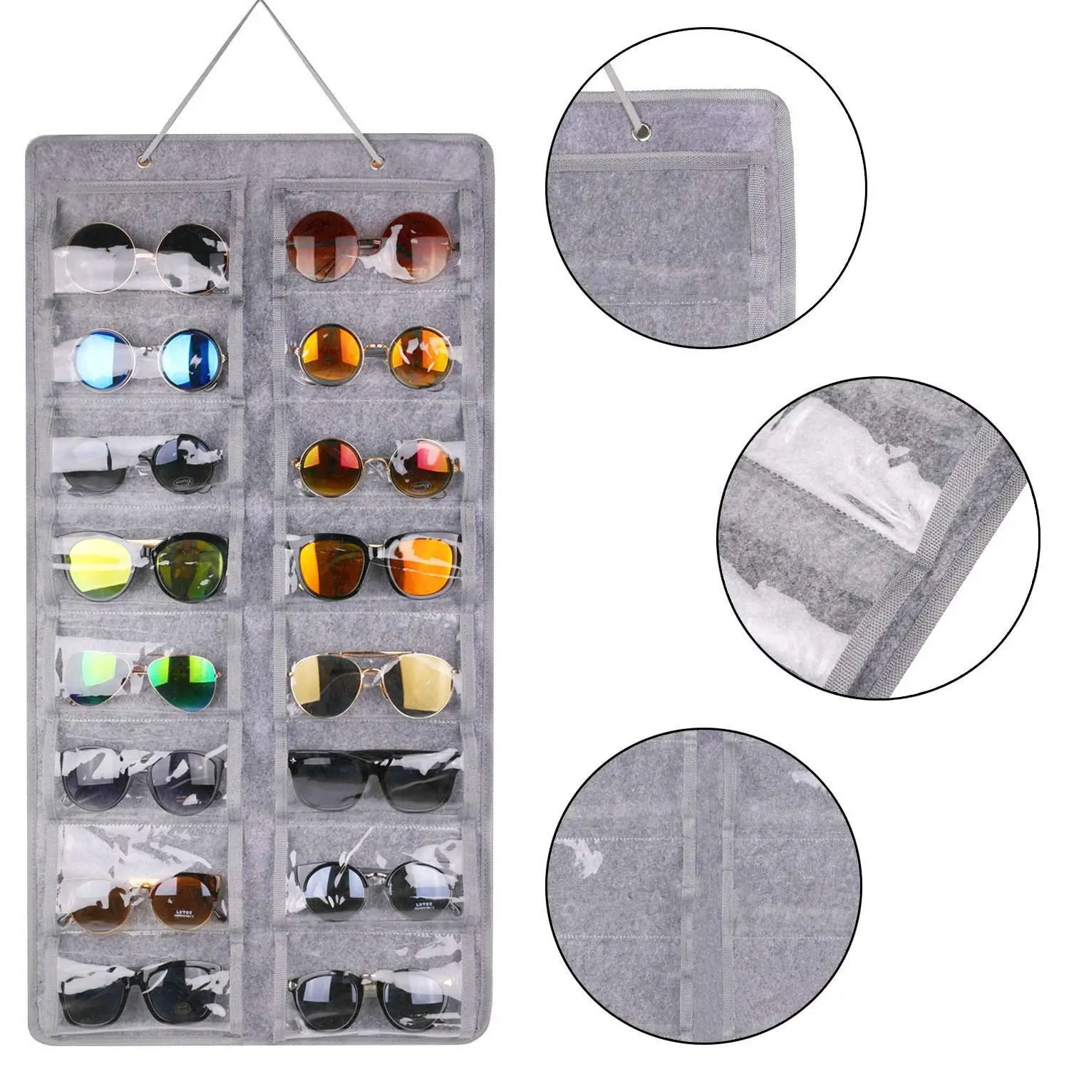 16Slots Felt Eyeglasses Stand Holder Dust Proof Wall-Mounted Pocket Storage for Sunglasses Glasses Display Hanging Bag Organizer
