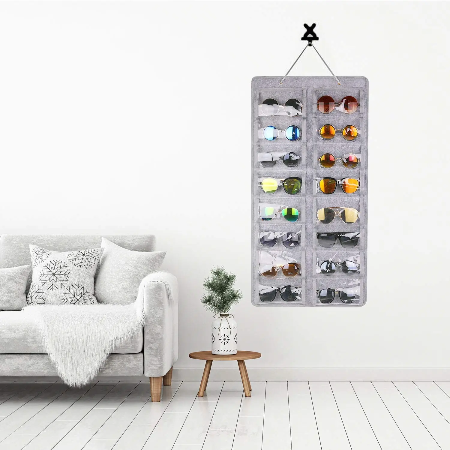 16Slots Felt Eyeglasses Stand Holder Dust Proof Wall-Mounted Pocket Storage for Sunglasses Glasses Display Hanging Bag Organizer