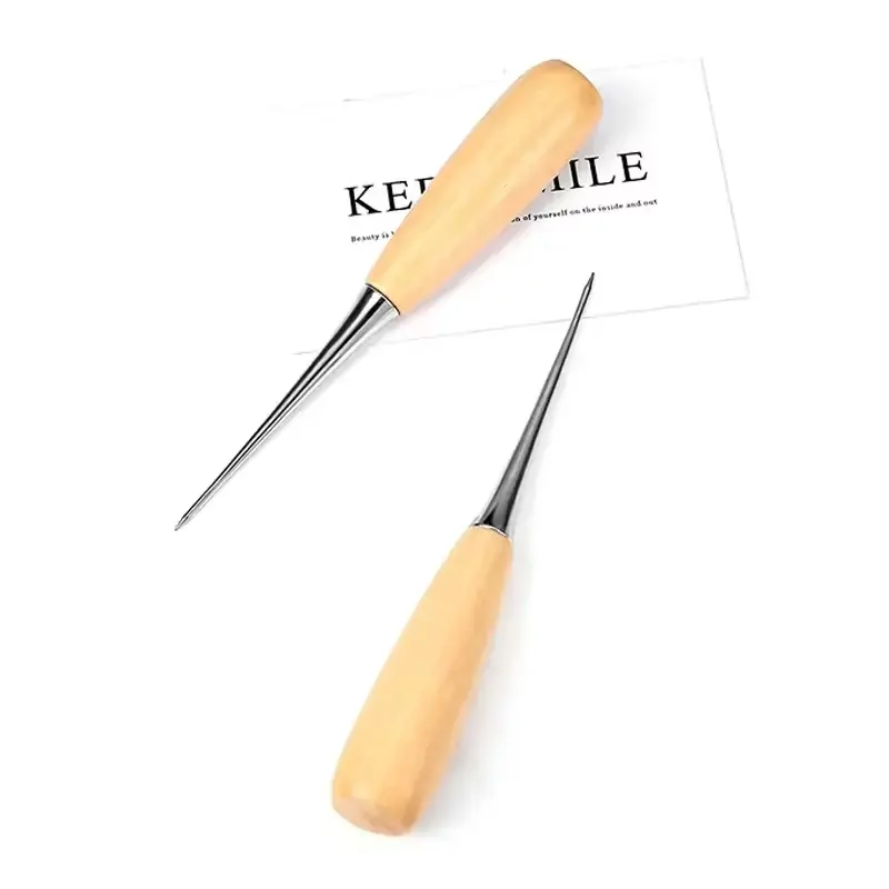 1pcs Leather Hand Stitching Awl Tool Leather Craft Hole Punch Tool Wood Handle Steel awl Craft Stitching Leather Tools