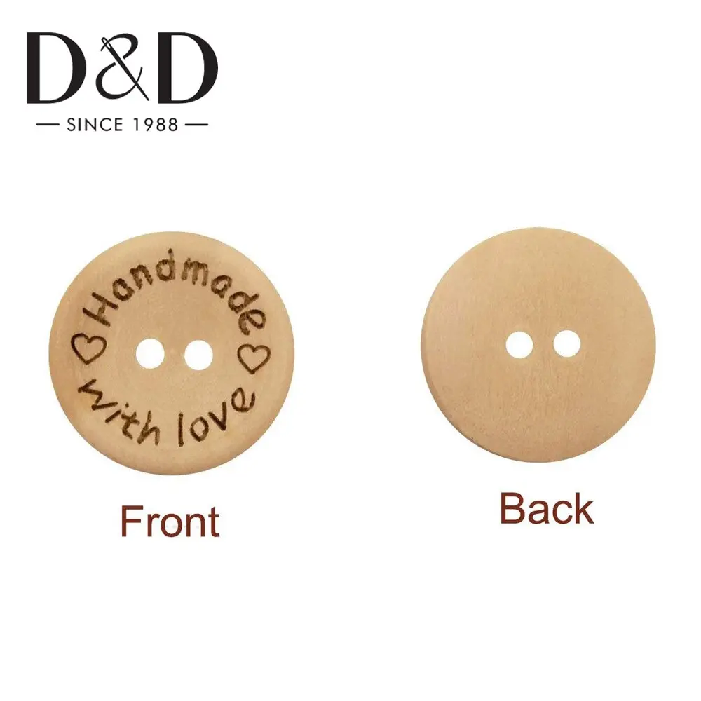 50 Pcs 2 Hole Carved Wooden 25mm Buttons Handmade DIY Clothing Accessories Circular Wooden Buttons