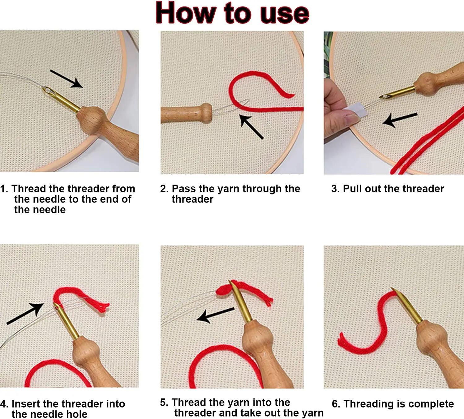 19 Pcs Punched Wooden Handle Embroidery Needle Set Russian Poka Le Woolen Thick Poka Needle DIY Embroidery Tool Set