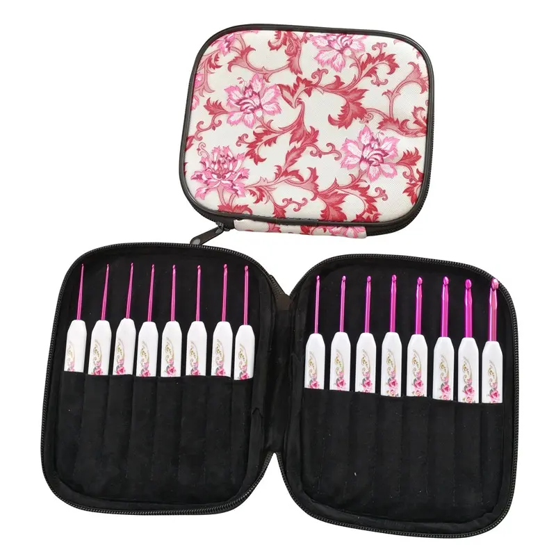 16Pcs Aluminum Crochet Hook Kit Printing Storage Bag Weaving Knitting Needles Set DIY Arts Craft Sewing Tools Crochet Supplies