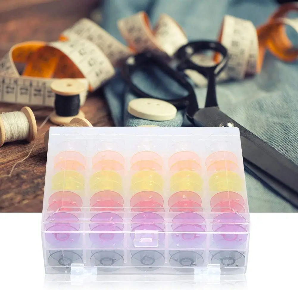 50Pcs Sewing Machine Empty Bobbins Plastic Box Sewing Thread Machine Bobbins Colorful Transparent Bobbin Craft DIY Sewing Tool