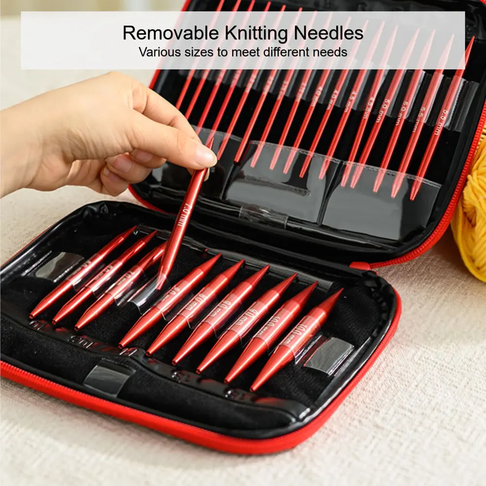 26 Pieces Knitting Needles Set Detachable Circular Interchangeable Knitting Needles Crochet Kit Multiple sizes Handmade Crafts
