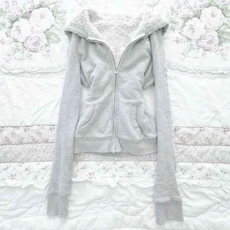 Plush solid color fashion Hoodie silm street retro 90S tops emo girl hip hops Harajuku rock aesthetic commut cute women's Hoodie