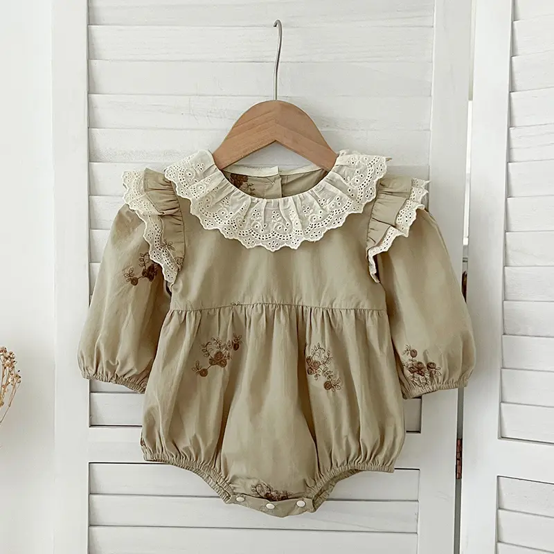 2024 Sister Clothes Baby Girl Dress Bodysuit Autumn Sister Dress Doll Collar Lace Embroidered One Piece Clothes Ruffled Dress
