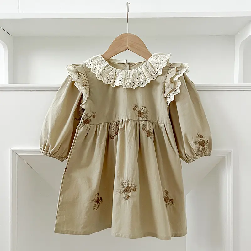 2024 Sister Clothes Baby Girl Dress Bodysuit Autumn Sister Dress Doll Collar Lace Embroidered One Piece Clothes Ruffled Dress