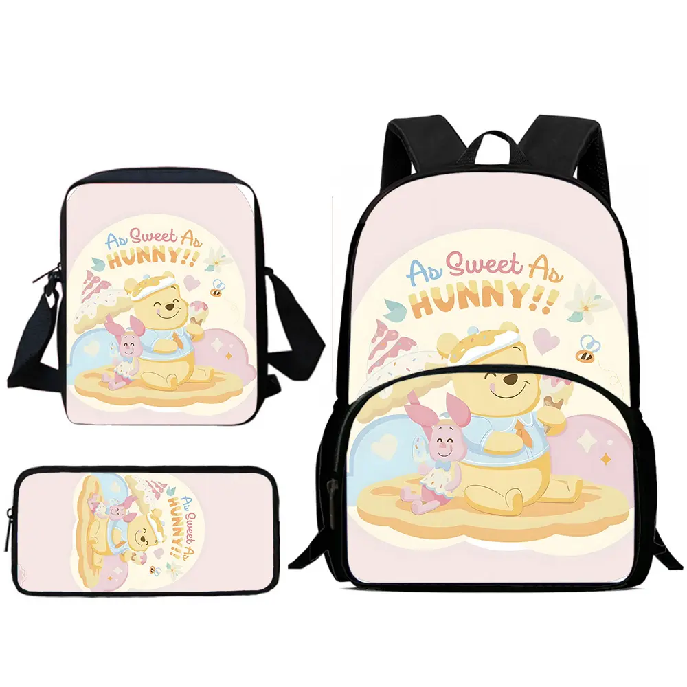 Child Cute Winnies the Pooh bear Backpacks Shoulder Bag Pencil Case Pupil Large Capacity School Bags for Boys Girls Best Gift