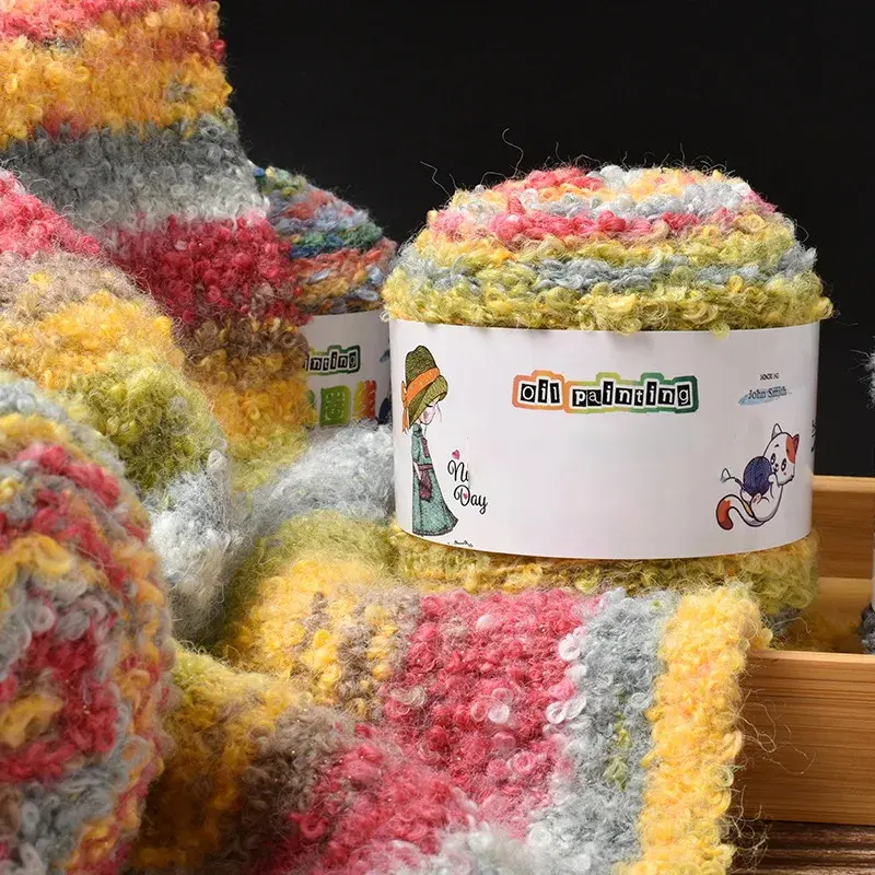 Warm Color Gradient Oil Painting Circle Yarn Segment Dyed Wool DIY Hand Woven Sweater Scarf Jacket Yarn Ball