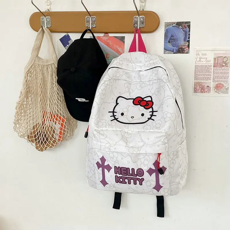 Cute Hello Kitty Teenage Bookbag Nylon Rucksack Fashion Girl Backpack Women Shoulder Bag High School Schoolbag
