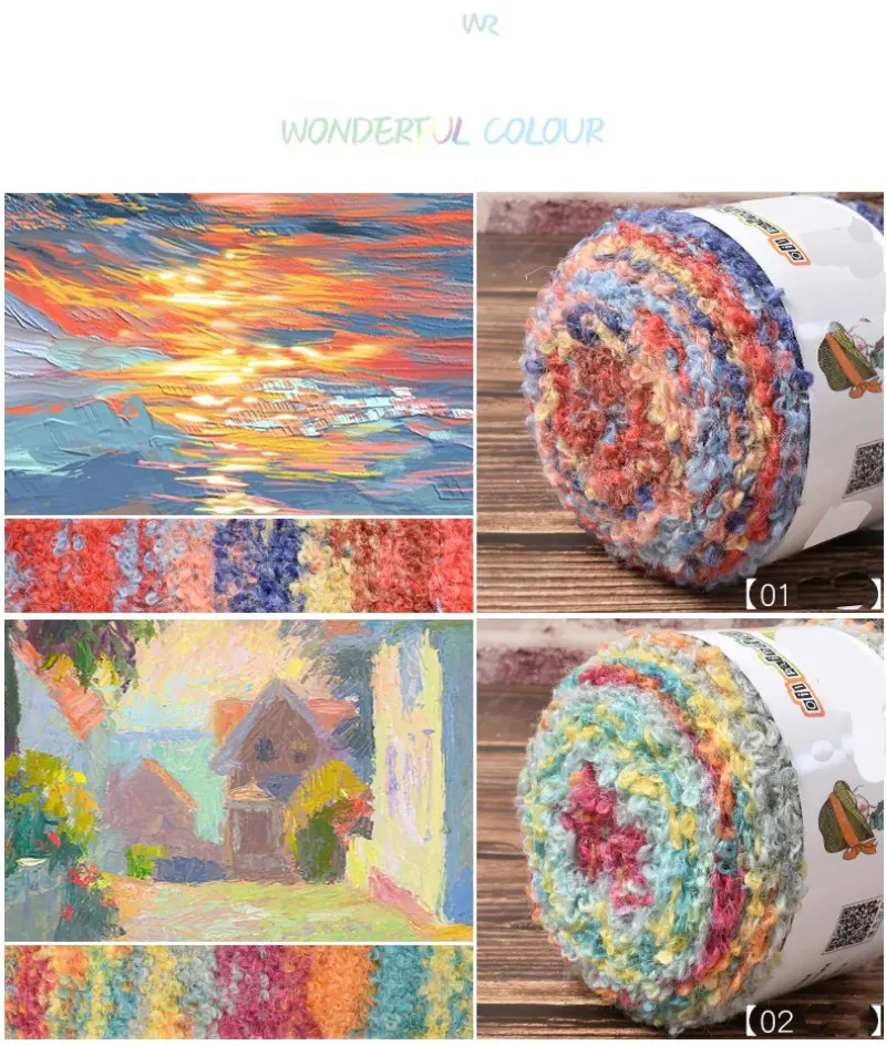 Warm Color Gradient Oil Painting Circle Yarn Segment Dyed Wool DIY Hand Woven Sweater Scarf Jacket Yarn Ball