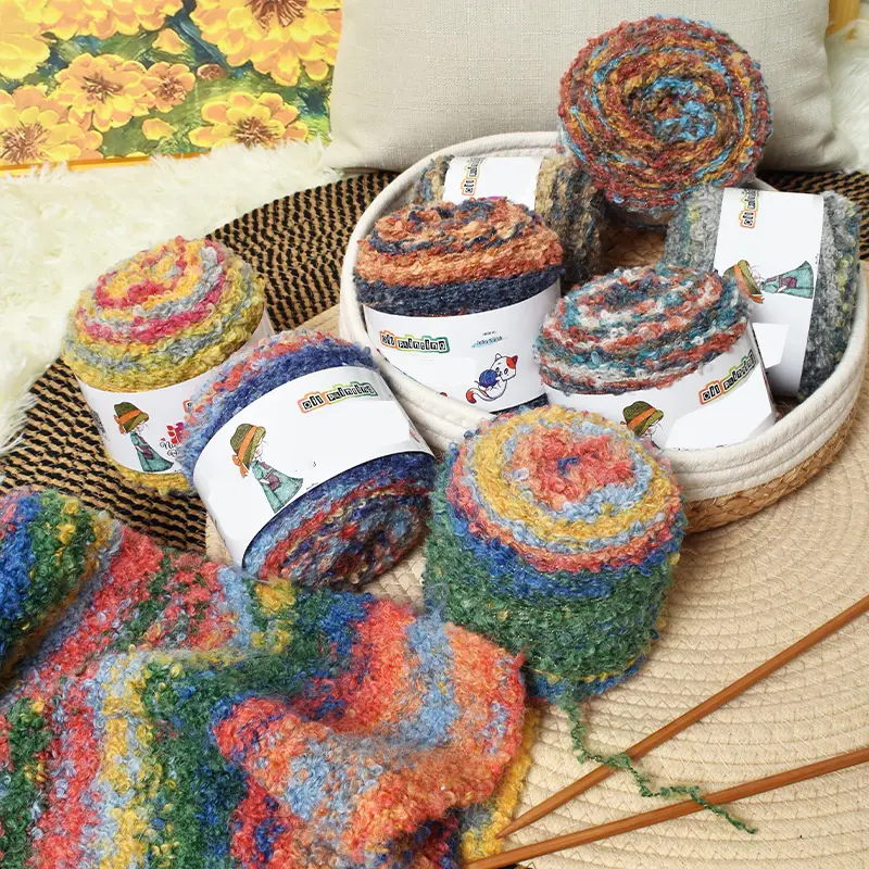 Warm Color Gradient Oil Painting Circle Yarn Segment Dyed Wool DIY Hand Woven Sweater Scarf Jacket Yarn Ball