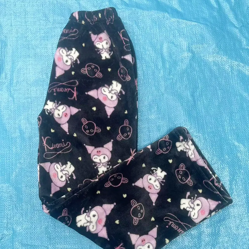 Sanrioed Y2K Hello Kitty Women Home Pants Anime Kawaii Cartoon Winter Plush Pajama Pants Warm Thicken Cute Sweet Girl Soft Gift