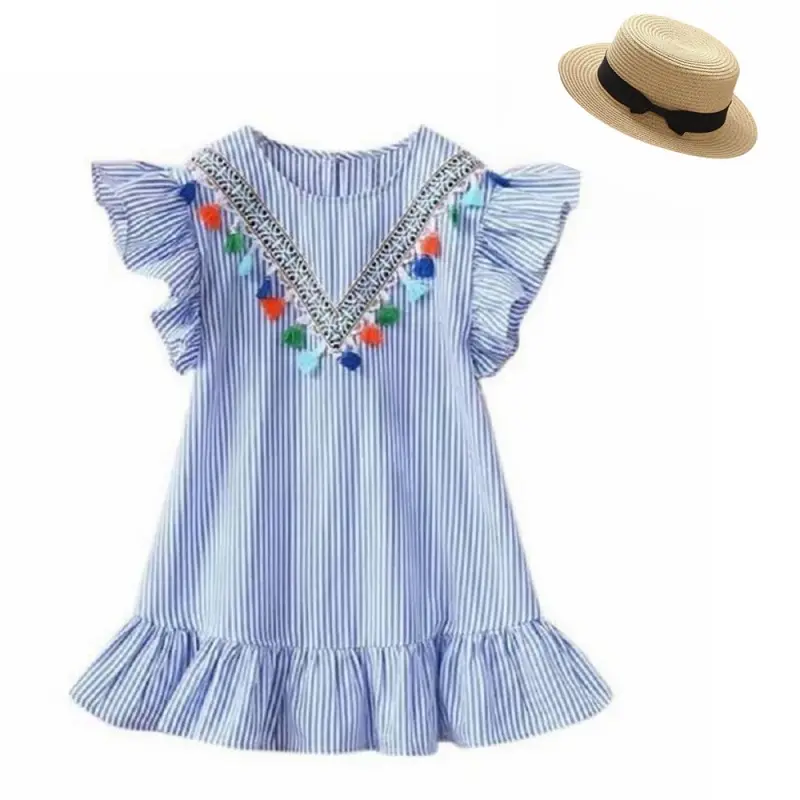 Newborn Baby Girl Family Matching Clothes Mom And Daughter Dress Nine Quarter Stripe Tassel Mini Mother And Daughter Outfits