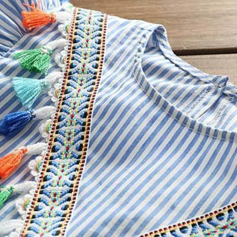 Newborn Baby Girl Family Matching Clothes Mom And Daughter Dress Nine Quarter Stripe Tassel Mini Mother And Daughter Outfits