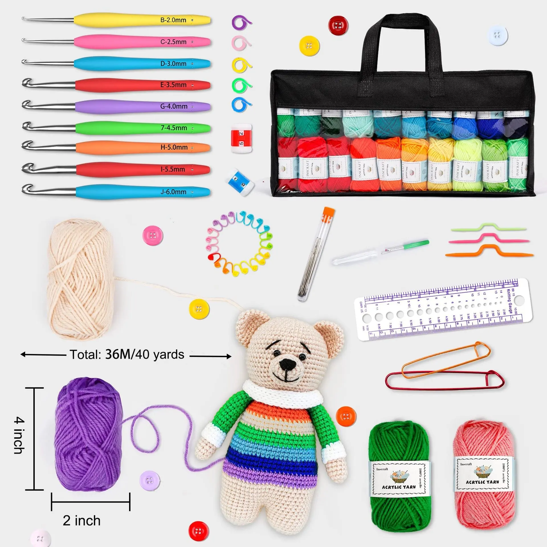 113 Piece Set Yarn Crochet Set Multi Size Crochet Long-Term Use Without Fatigue Beginner Set DIY Originality Weaving Tools