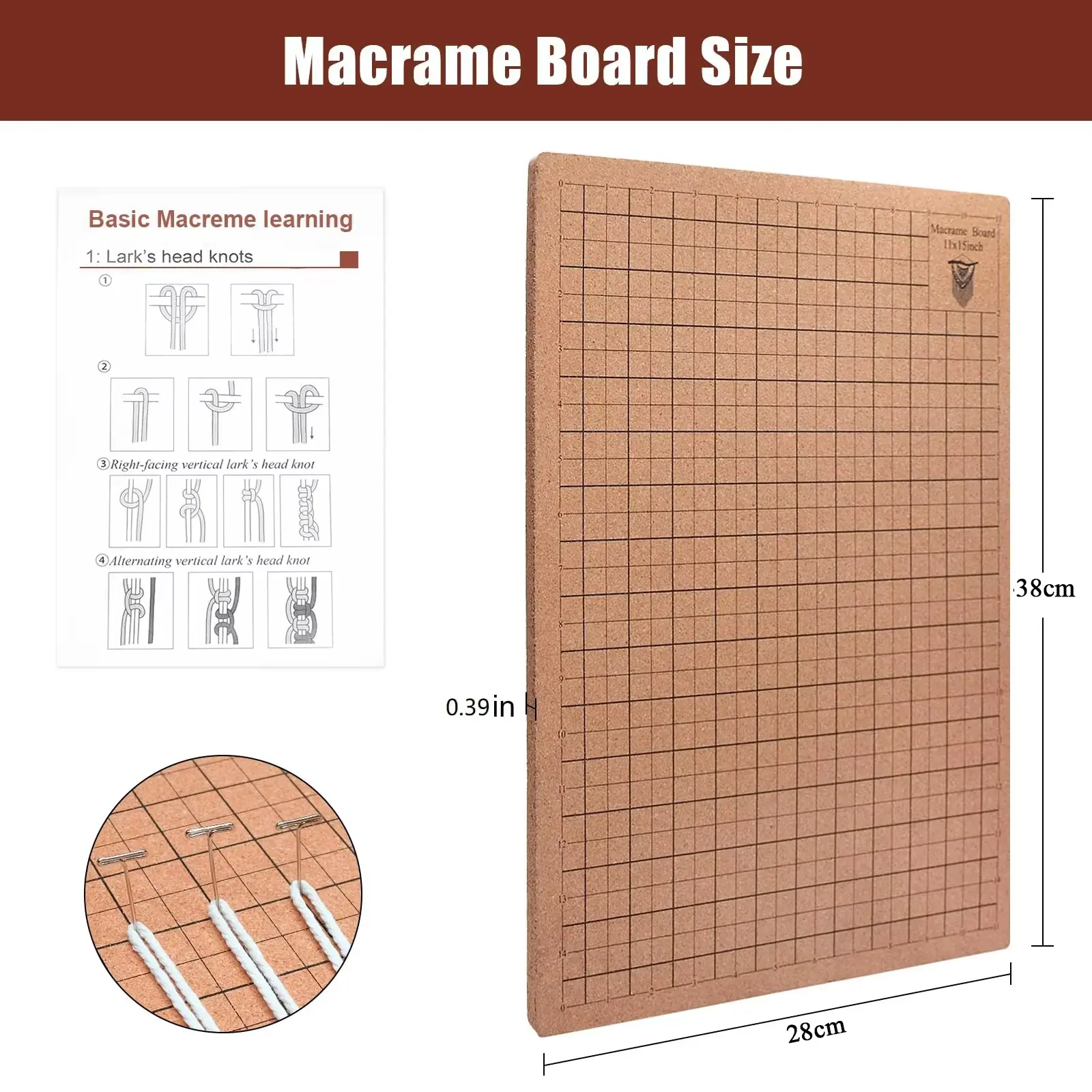 1set Macrame Board with Pins Reusable Double Side Macrame Board Grided Cork Board For Bracelet Jewelry Making Hand Kniting