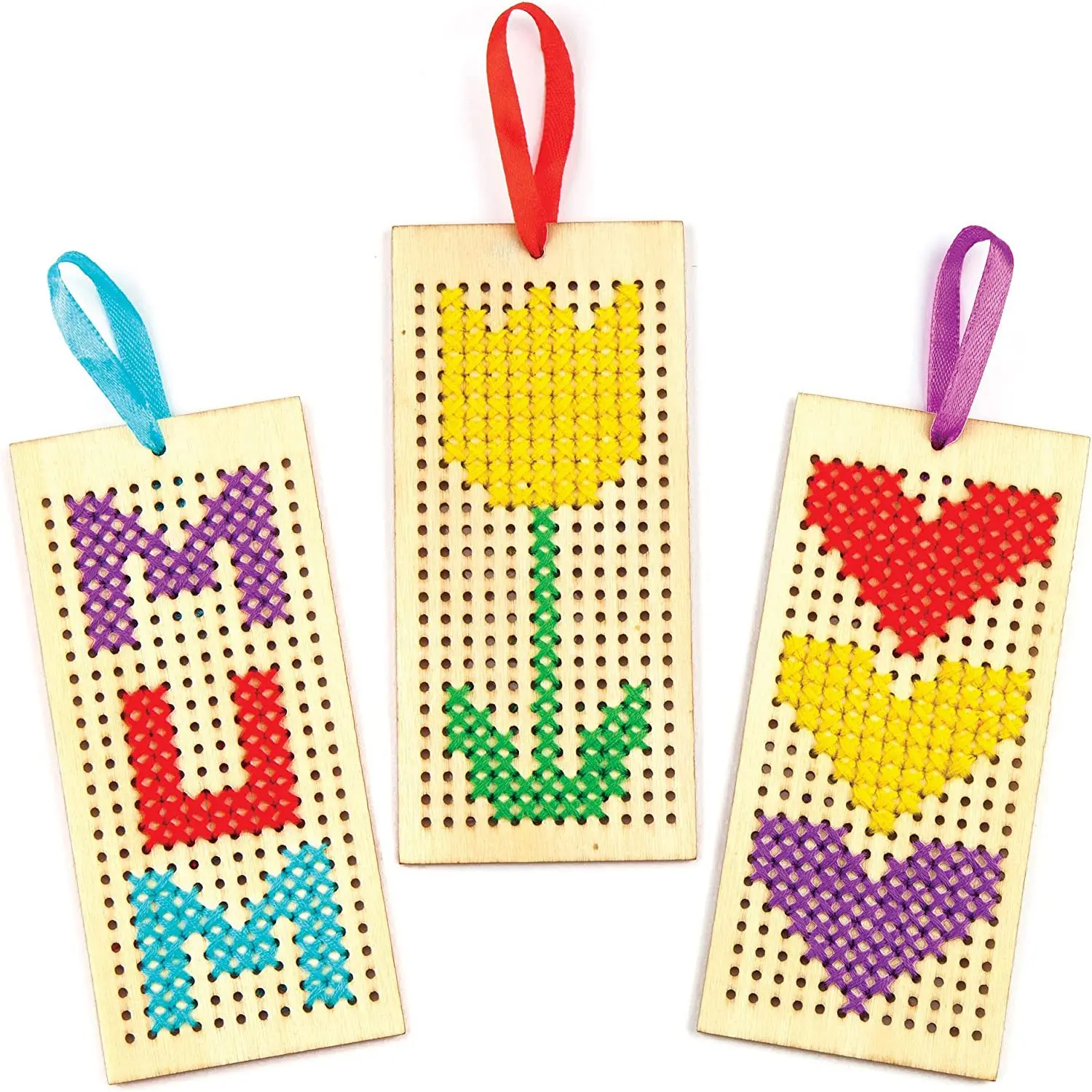 4pcs Wooden Cross Embroidery Bookmark Star Set Hanging Wooden DIY Handmade Children's Painting Christmas Crafts