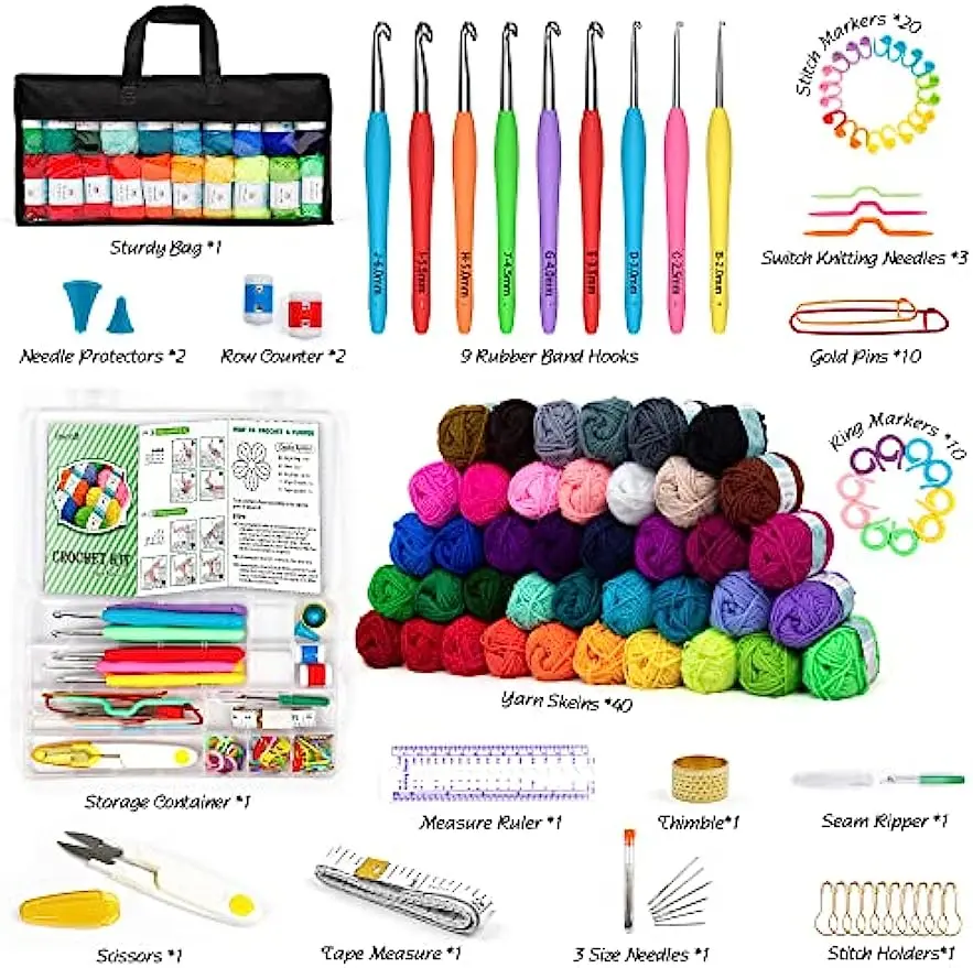 113Pcs Yarn Crochet Set Multi Size Crochet Craft Set For Ergonomics Ideal Beginner Set  DIY Originality Weaving Tools