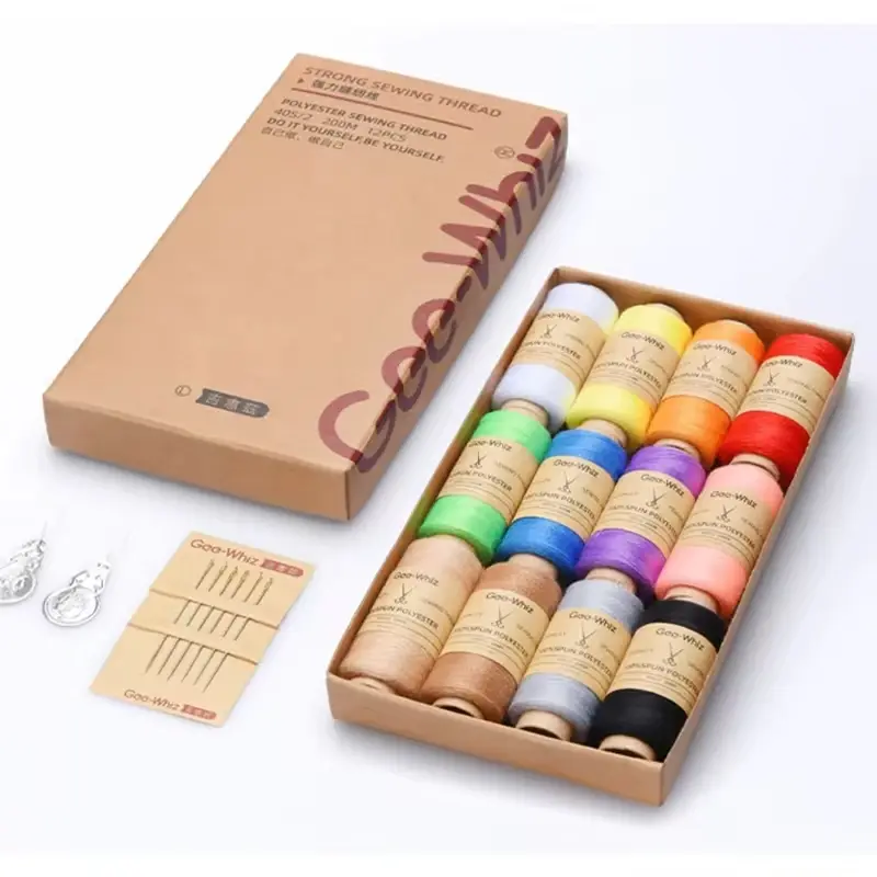 12pcs Household Sewing Thread Cowhide Carton Color Hand-Sewn Small Roll 402 Clothes Hand-Sewn Needle Thread