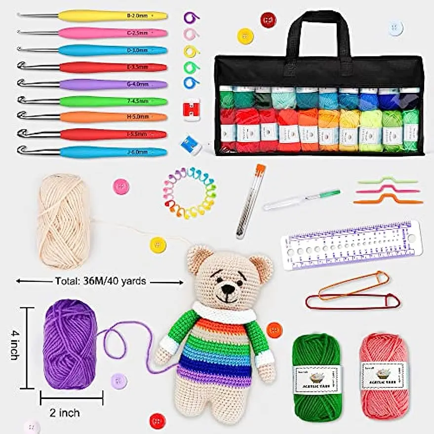 113Pcs Yarn Crochet Set Multi Size Crochet Craft Set For Ergonomics Ideal Beginner Set  DIY Originality Weaving Tools