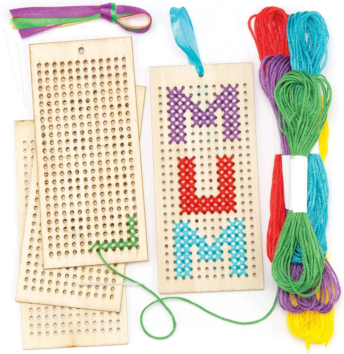 4pcs Wooden Cross Embroidery Bookmark Star Set Hanging Wooden DIY Handmade Children's Painting Christmas Crafts