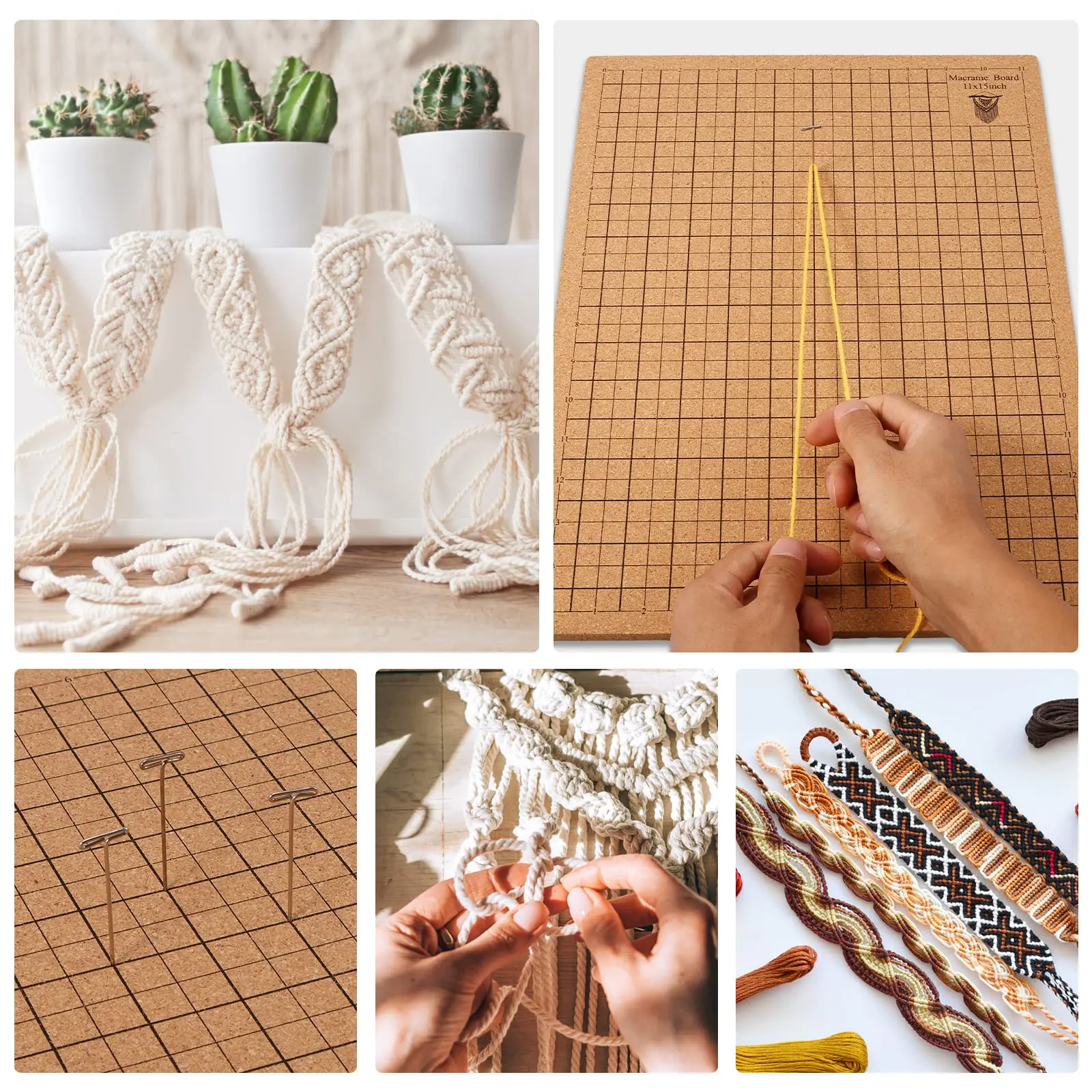 1set Macrame Board with Pins Reusable Double Side Macrame Board Grided Cork Board For Bracelet Jewelry Making Hand Kniting