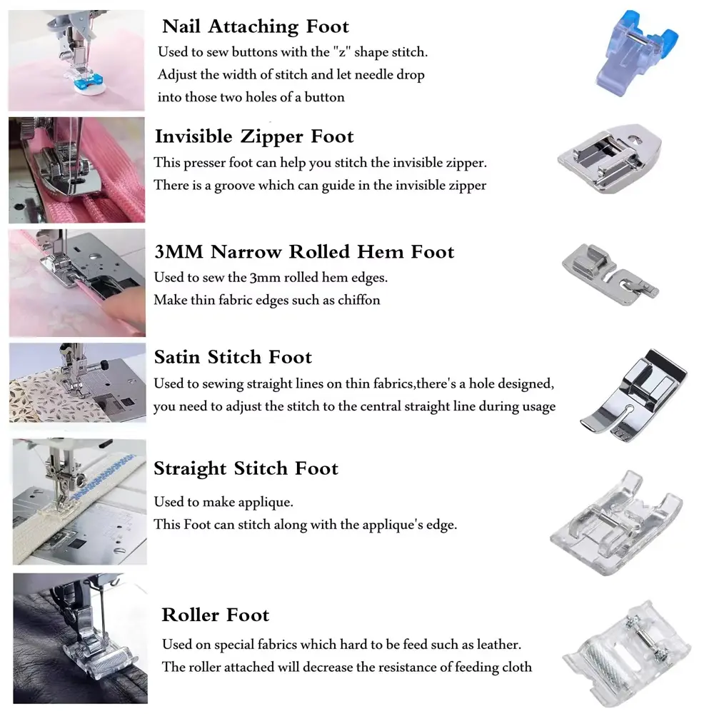11Pcs Presser Feet Set Snap On Sewing Machine Foot for Home Low Shank Sewing Machine Use Presser Foot Feet Kit Tool Accessories