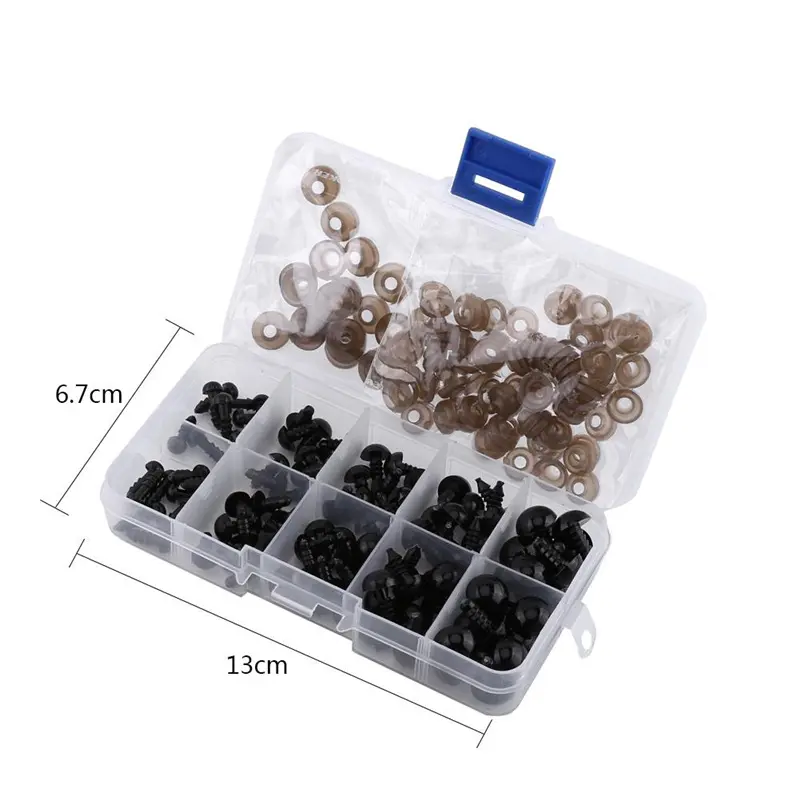 200pcs/box Black Cute Doll Eyes Set with Washers Eyes Noses For Doll Making Stuffed Animals Felt Needle Accessories