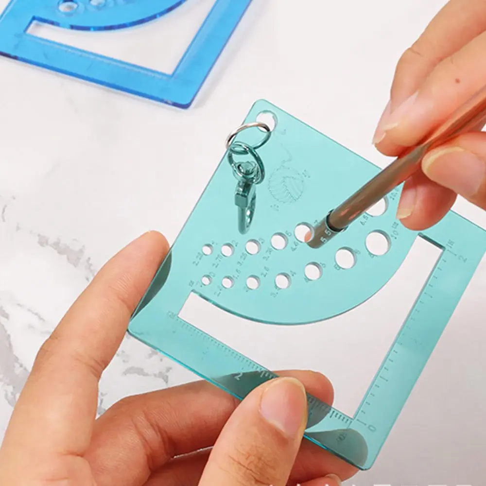 1Pc Acrylic Sewing Knitting Ruler Sweater Sewing Craft Knitting Needle Measure Tool with Keychain Carabiner Clip