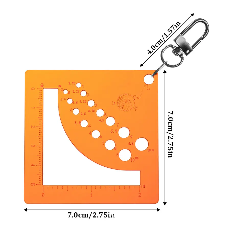 1Pc Acrylic Sewing Knitting Ruler Sweater Sewing Craft Knitting Needle Measure Tool with Keychain Carabiner Clip