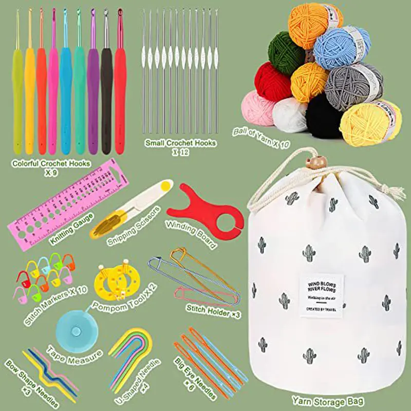 64Pcs Full Set Crochet Set New Colored Yarn Weaving Materials Simple Style Ideal Storage Bag For Beginners DIY Weaving Suit