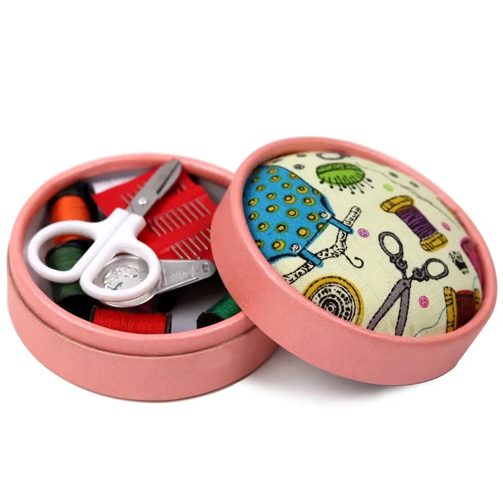 Home Travel Sewing Kit Box Circular Portable Mini Storage Box Needlework Threads Scissor Storage Boxes Set DIY Sewing Tool