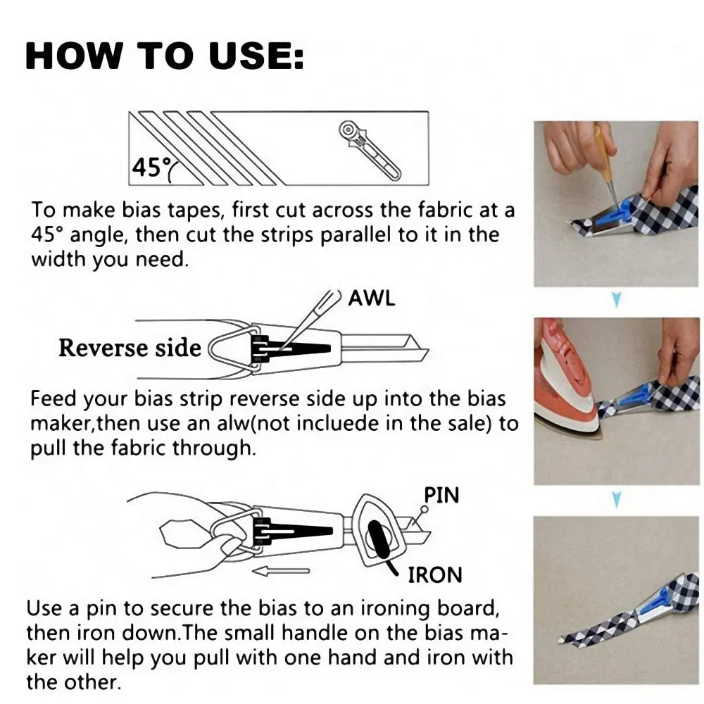 Splicing Cloth Fabric Bias Tape Maker Binding Tool Quilting Sewing 6mm\9mm\12mm\18mm\25mm Craft DIY Patchwork Edging Device