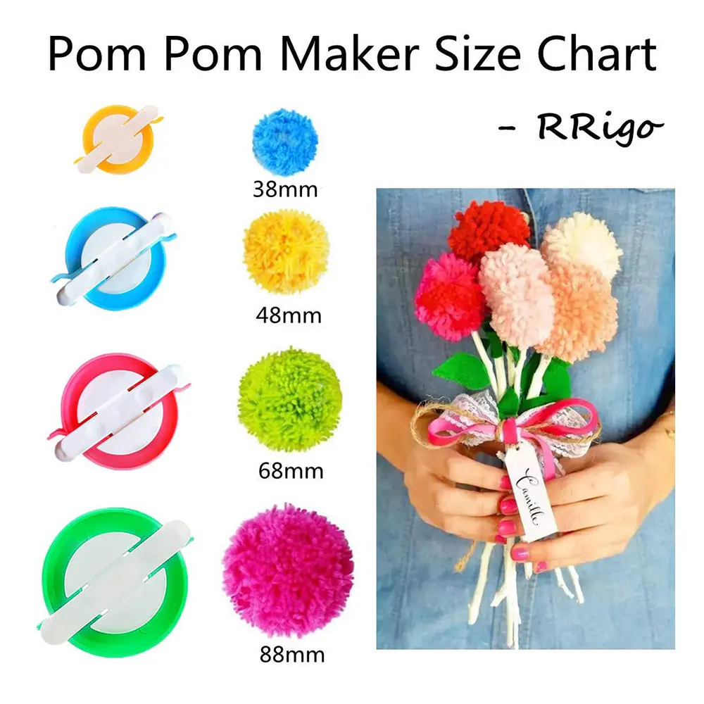 Pom Pom Maker 4 Sizes Pompom Maker Tool Set with a Thread Cutter Scissors DIY Wool Yarn Knitting Craft Project for Kids&Adult