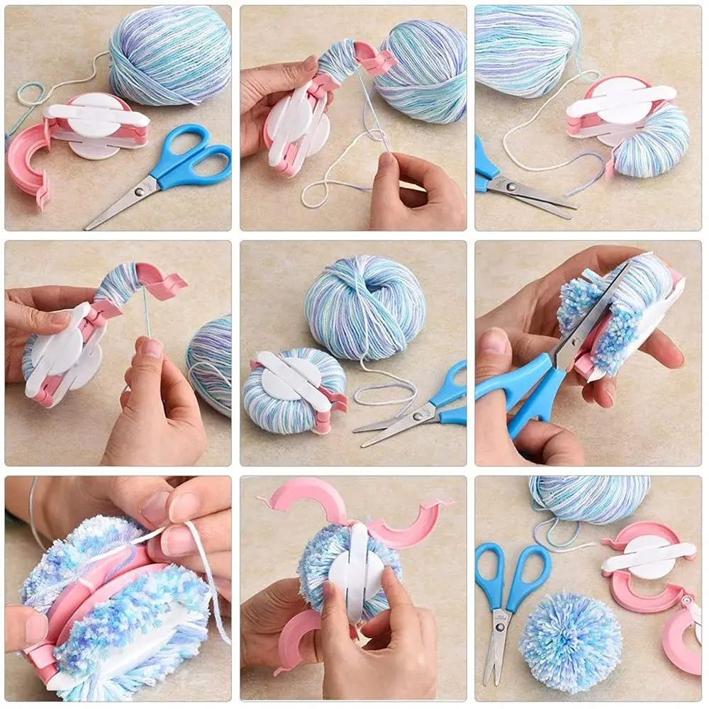 Pom Pom Maker 4 Sizes Pompom Maker Tool Set with a Thread Cutter Scissors DIY Wool Yarn Knitting Craft Project for Kids&Adult