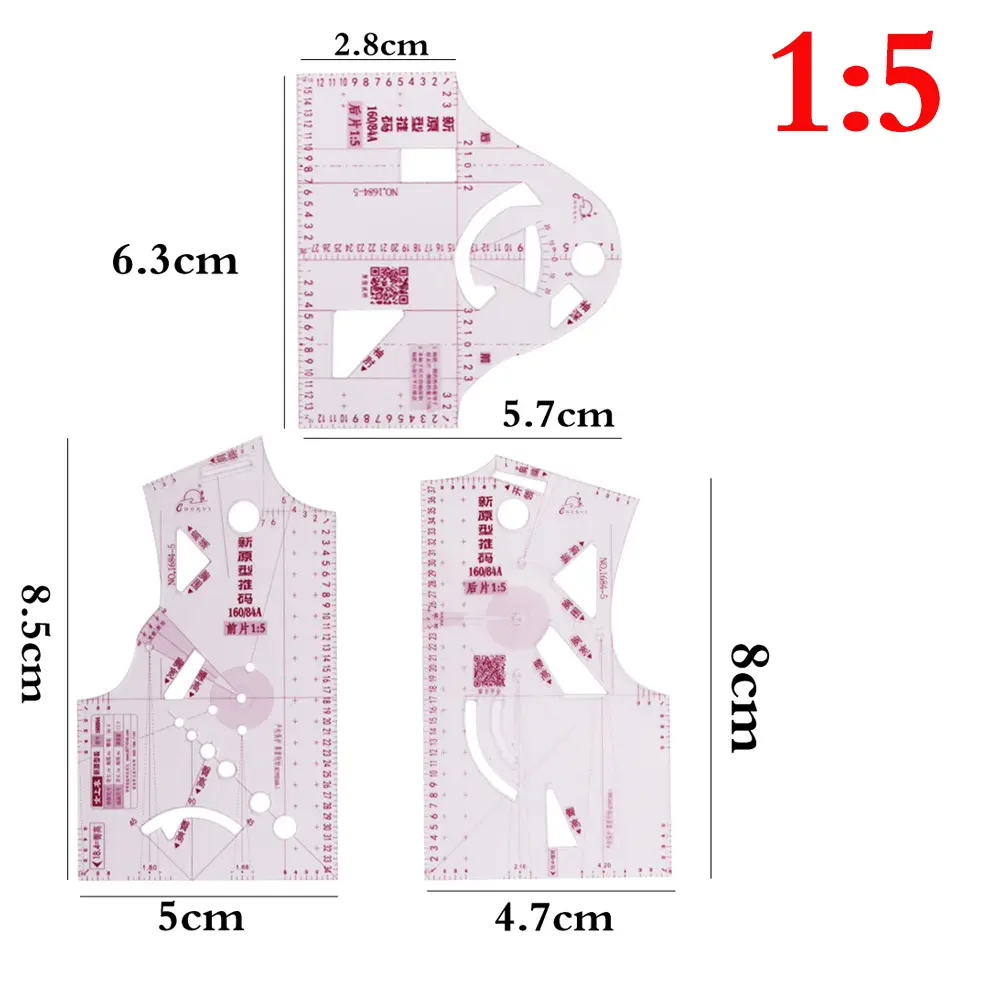 3pcs Mini Plastic Clothing Designs Ruler Tailor Ruler Measure For Sewing Dressmaking Pattern Design DIY Sewing Tools