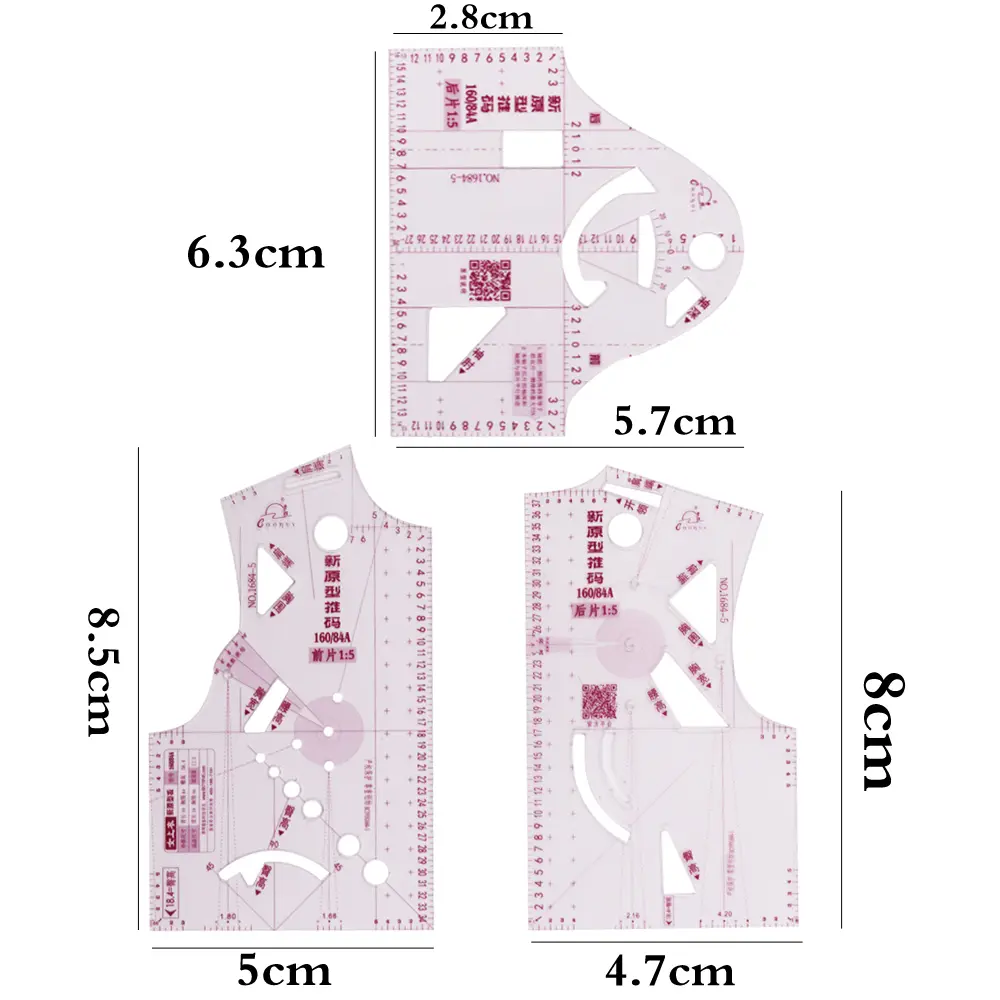 3pcs Mini Plastic Clothing Designs Ruler Tailor Ruler Measure For Sewing Dressmaking Pattern Design DIY Sewing Tools