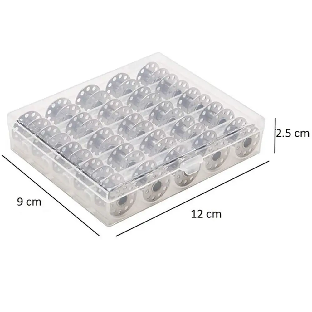 25pcs/Box Metal Spool Box Necessary  Spool For Household Sewing Machine Visible Mesh Storage Boxes DIY Sewing Tool Parts