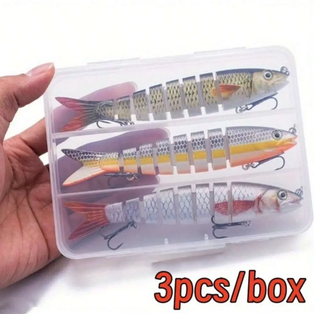 3Pcs/Box 8 Segment Fishing Lure Multi Jointed Slow Sinking Bionic 3D Eyes Fishing Bait Tool Fishing Tackles