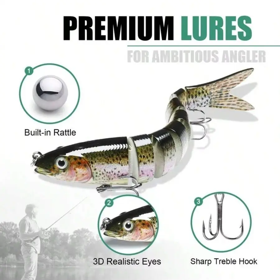 3Pcs/Box 8 Segment Fishing Lure Multi Jointed Slow Sinking Bionic 3D Eyes Fishing Bait Tool Fishing Tackles